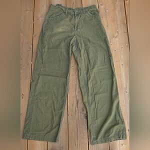 Uncle Fu dark green khaki utility pants. Straight loose leg. 30 waist.